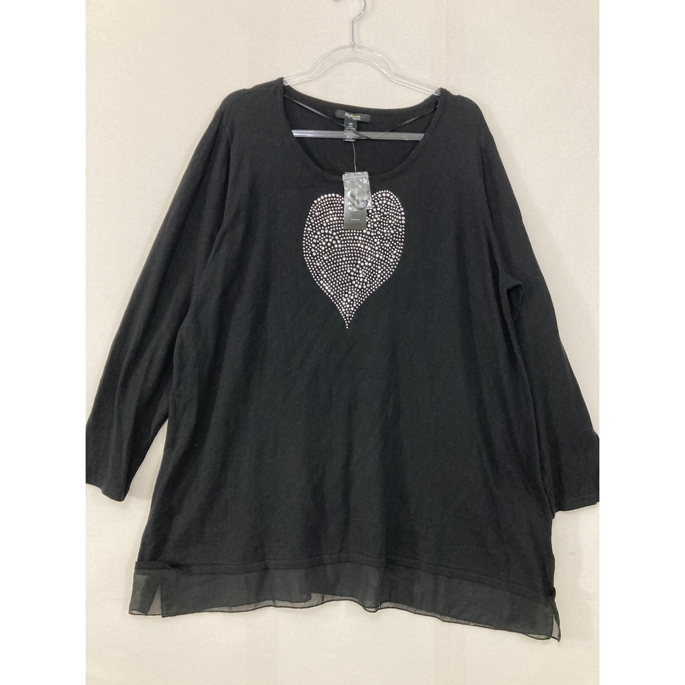 New Style & Co Rhinestone Heart Lightweight Knit Sweater 3X Black Long Sleeve